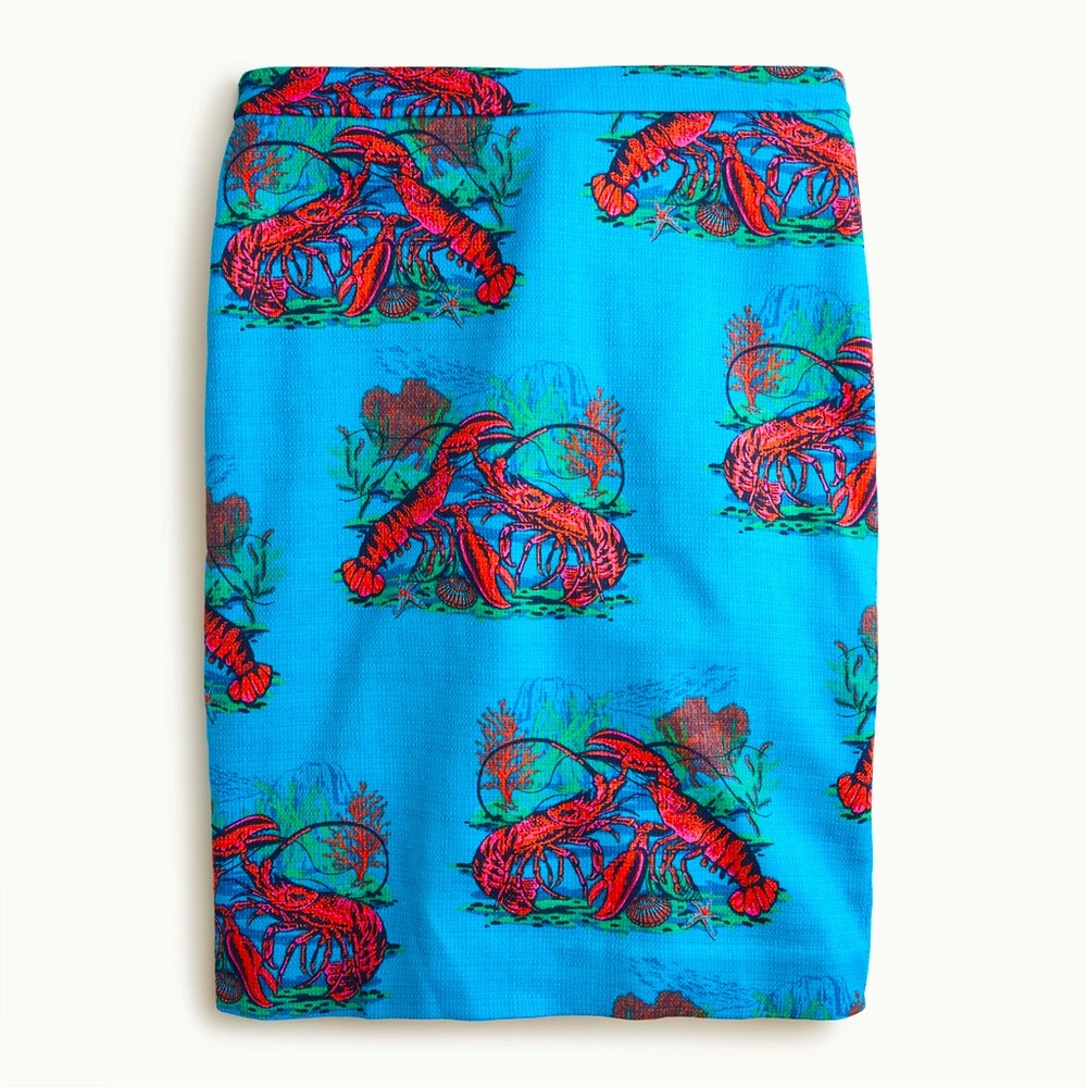 J. Crew No. 2 Pencil Skirt in Lobster Print Grasscloth